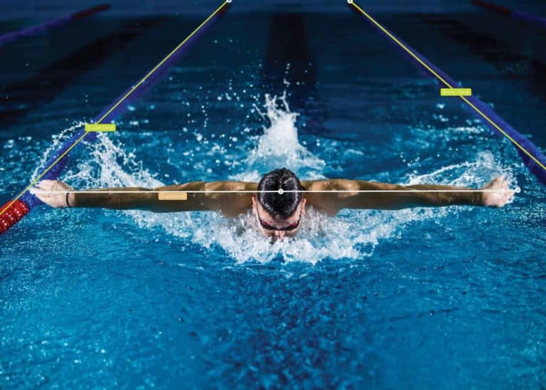 lines and splines on a swimmer in a pool using artificial intelligence
